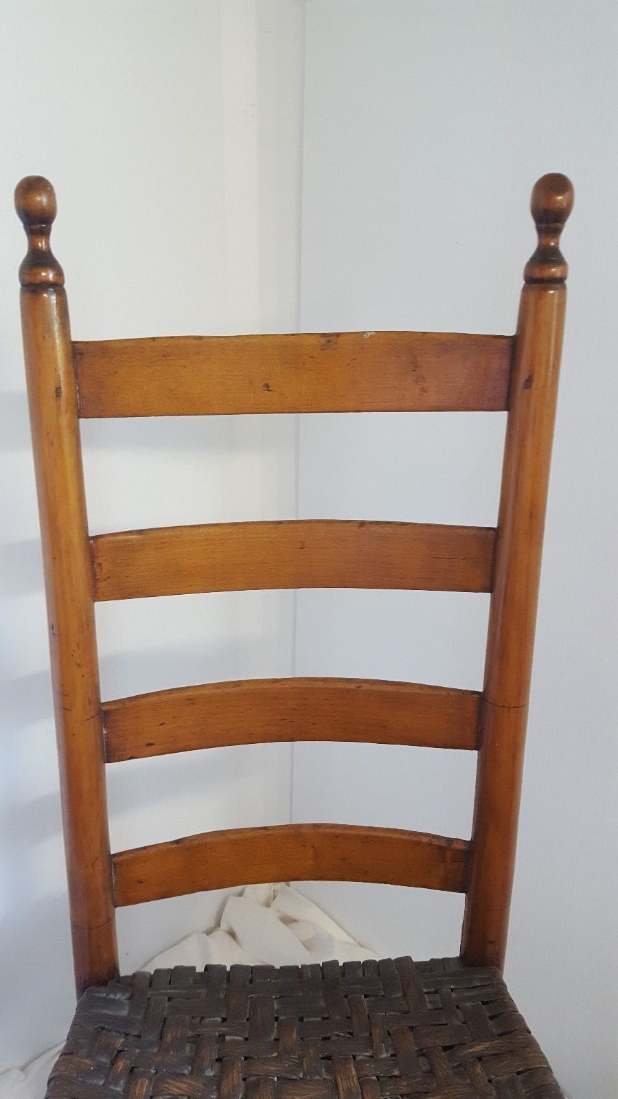 Antique Shaker 4 Slat Ladder Back Side Chair Rush Seat Maple Handmade 9723