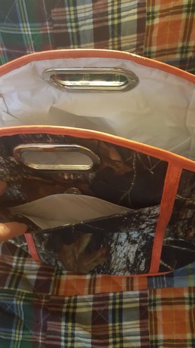 CAMO W/ORANGE CROCO TRIM INSULATED COOLER W/ATTACHED BOTTLE OPENER-20x11x10 1/2