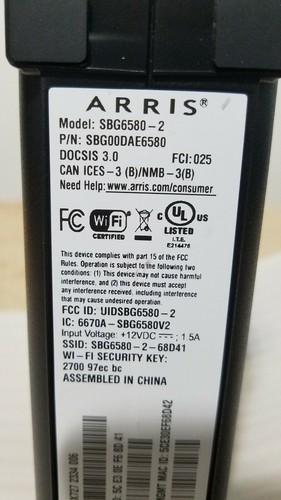 ARRIS SURFboard SBG6580-2 8x4 DOCSIS 3.0 Cable Modem And Wi-Fi Router