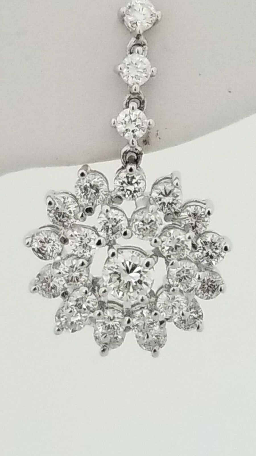Pre-owned Teachers Jewelry 14k White Gold Diamond Cluster Hanging Earring 4.50 Carat G-h Color Vs2 Clearity