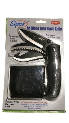 Supco Tri-Blade Lock Knife Utility Knife Folding Camping 3 Blades