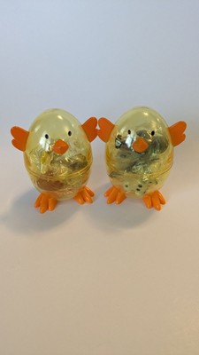 Easter Eggs - Chicks Fillable Clear Plastic Containers Lot Of 2 With Random Toys