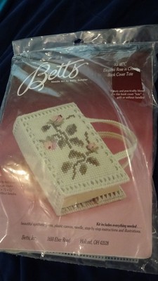 PLASTIC CANVAS KIT Elegante' rose Book Cover Tote w/Handle Holds 5 X 7 5/8