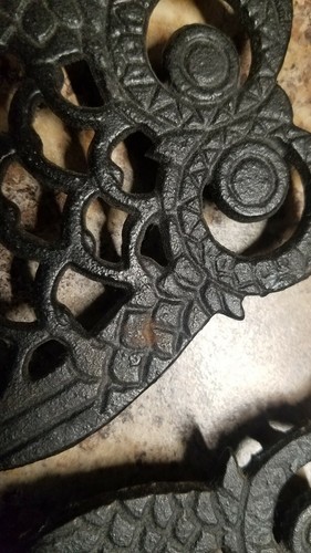 Mid Century Vintage Black Metal Owl Trivet Set of 4  1 Large & 3 Small