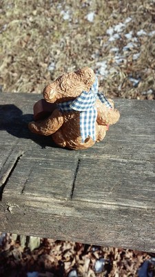 Sitting Teddy Bear figurine wearing glasses & holding old radio & cup