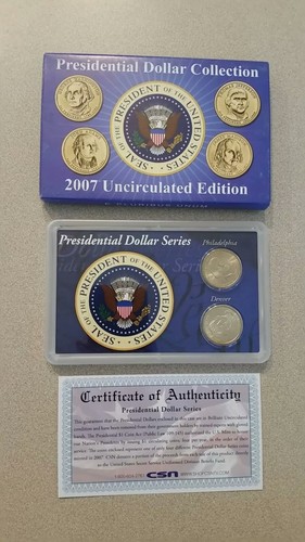 2007 THOMAS JEFFERSON DOLLAR MANIA P & D SET OF 3 TWO-COIN SET OF BU COINS W/COA