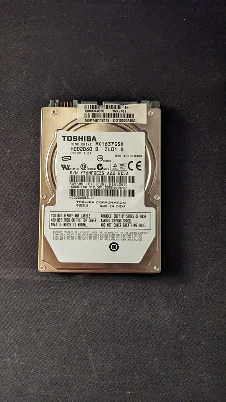 Toshiba 160go Gb Mk1637gsx Hdd2d60 B Zl01 S 020 A0/Dl030m Vx