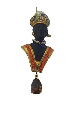 Askew London Blackamoor Brooch - Coral, Pearl, Turquoise, Royal & Gold Beads.