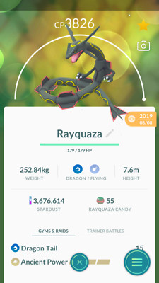 Pokemon Trade GO - Shiny Rayquaza Level 40 & 2nd move unlocked for PVP Master