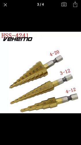 3Pcs Drill Bit Set Steel Titanium Nitride Coated Step Quick Change 1/4