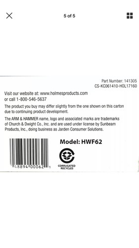 Holmes A Humidifier Replacement Filter HWF62 Genuine OEM
