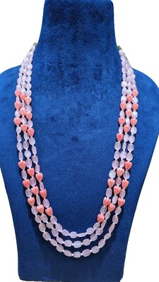 Three Layers Gemstone Beads Necklace/Handmade Indian Necklace/Wedding Mala Gifts