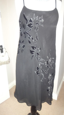 Beautiful Vintage Oasis Black Chiffon & Velvet Embroidered Dress Size UK12, EU38