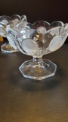 Fostoria Coin Glass Clear With Frosted Eagle And Librty Torch Dessert DIsh Set 