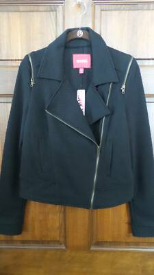 NWT ~ BONGO Black moto jacket  Antique gold zipper  Chevron texture  Juniors L
