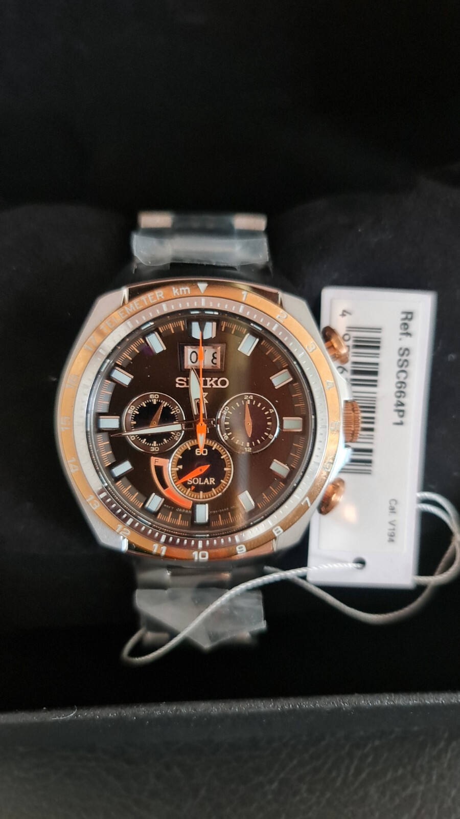 Pre-owned Seiko Prospex Ssc664p1 Solar Watch Rubber V194 Chronograph 100m Brown Rosegold