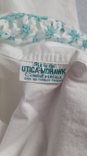 Vintage Pillowcase Hand Crocheted and Lace Flowers Aqua White