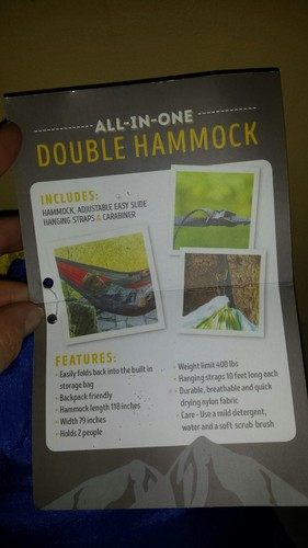 Castaway Travel Double Hammock All In One Yellow Blue Nylon New 2 people 400Lb