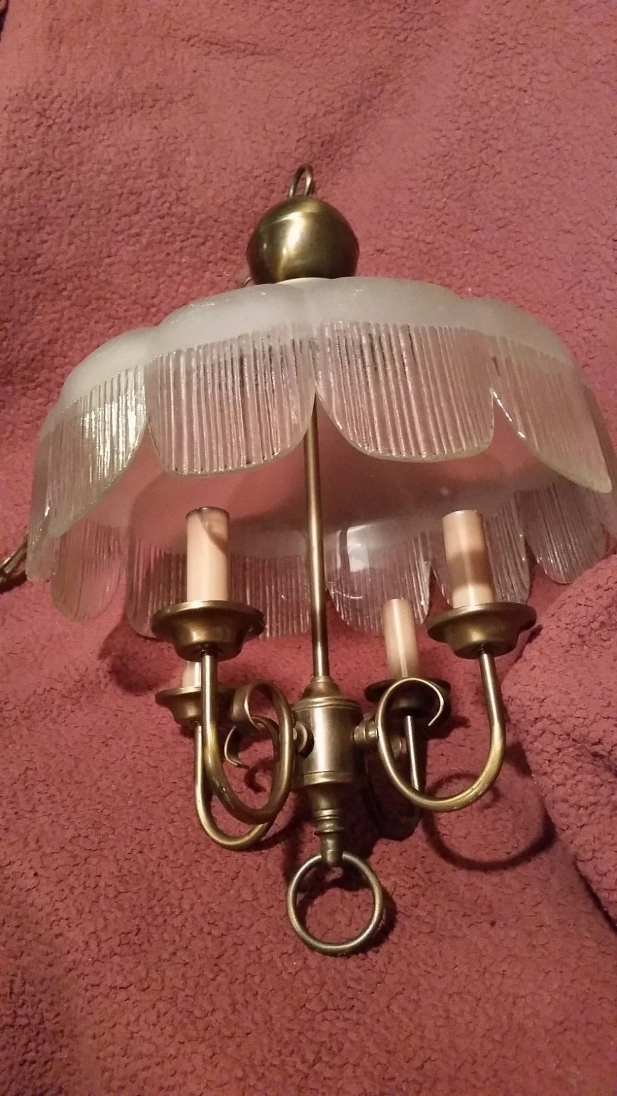 ?Antique/Vintage? Unusual brass and solid half frosted/clear glass hanging light