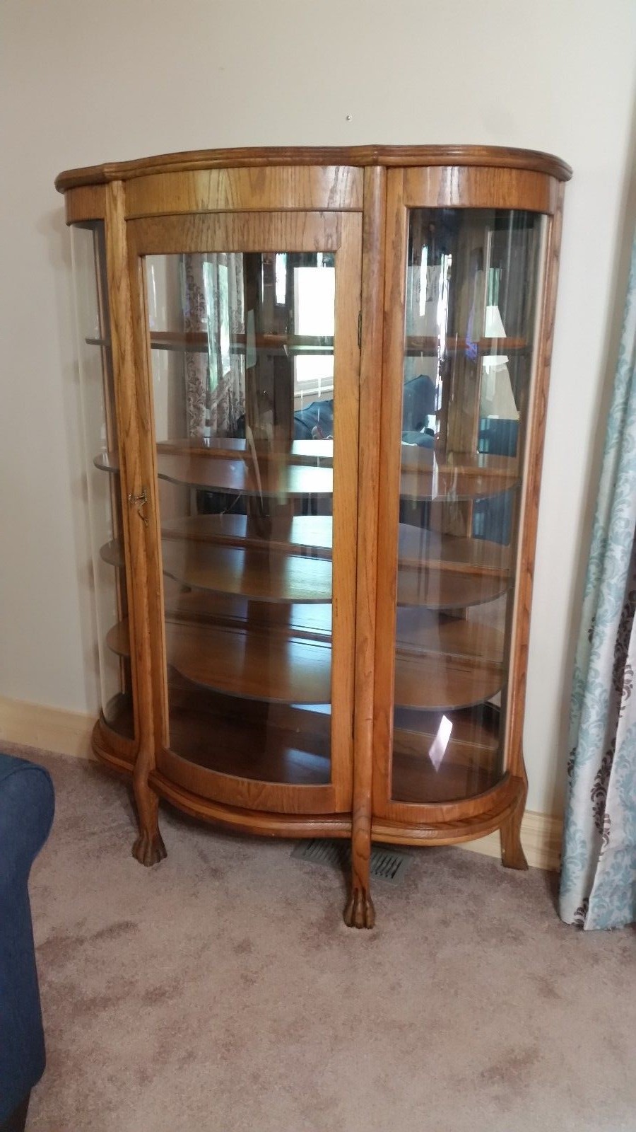 Beautiful Antique Oak China Cabinet Curved Glass Front, Ca 1900  63