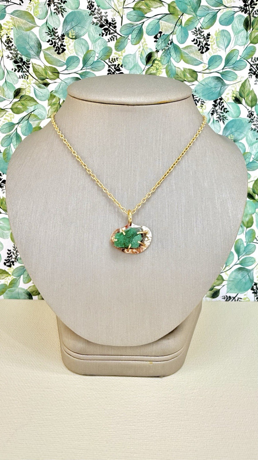14k Yellow Gold Genuine Emerald Rough Freeform Modernist Pendant, New, Unisex - Picture 10 of 11