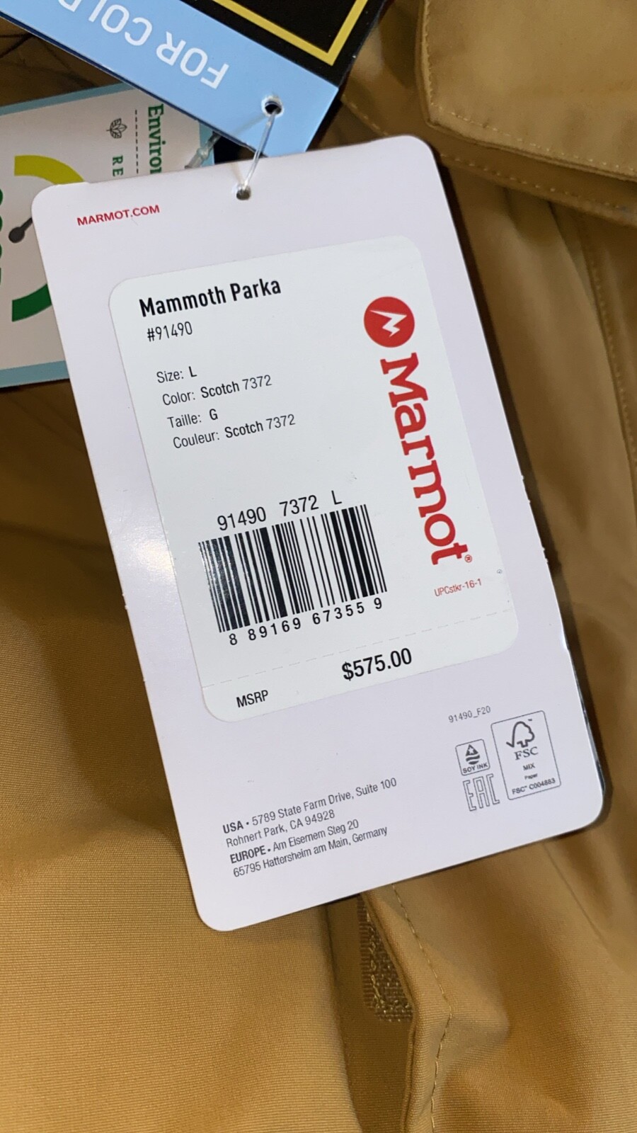 Pre-owned Marmot Men's Mammoth Parka Scotch Color Brand Authentic Large Medium Xl