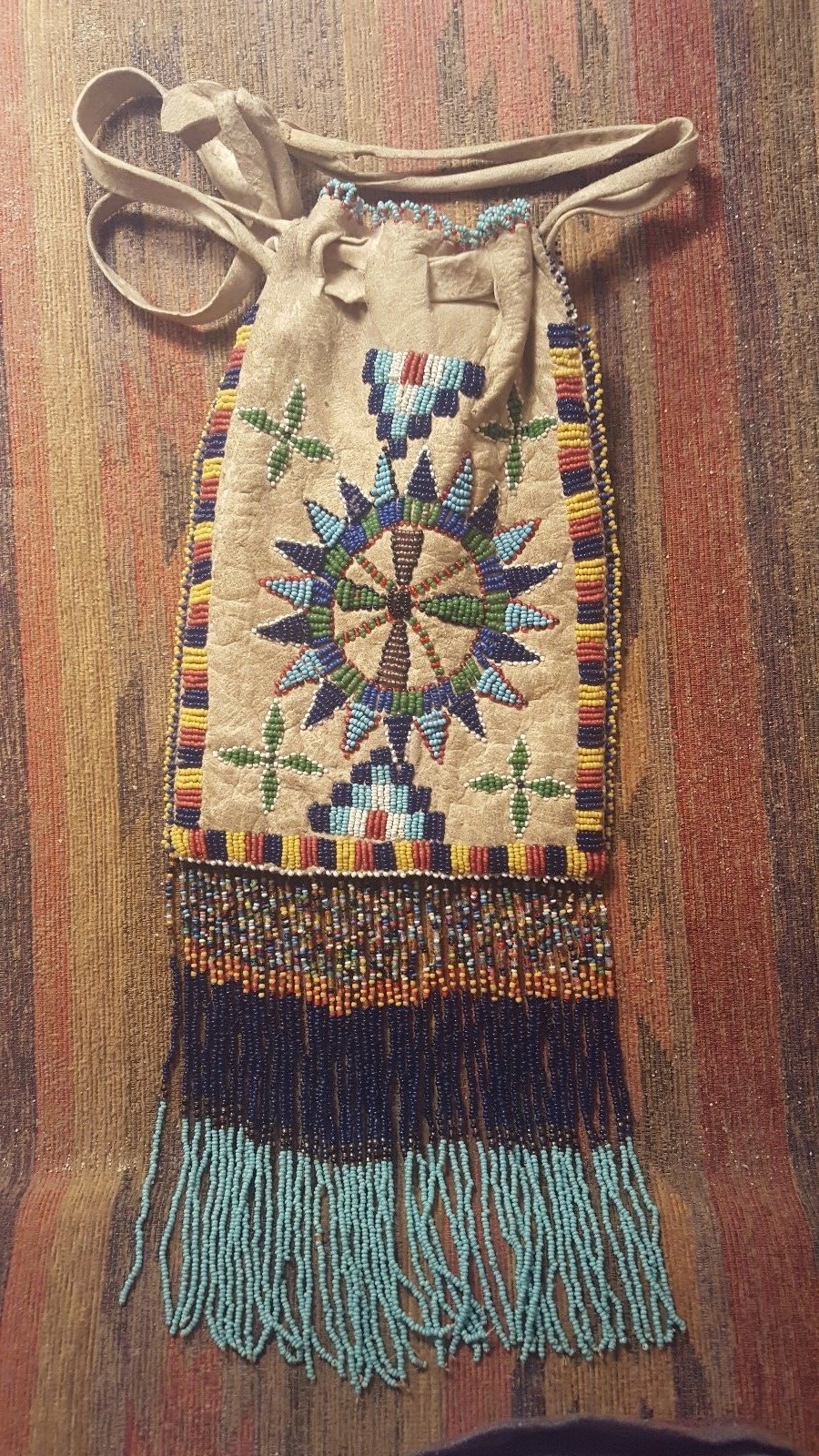 Double Sided Native American Apache Beaded Bag - Museum Quality