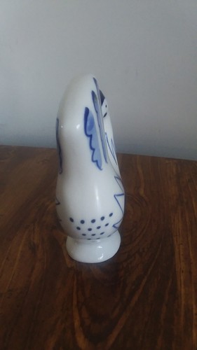 Blue & White Porcelain Chicken Figurine Hand Painted In USSR.