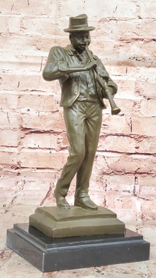 Hand Cast Bronze Sculpture of Jazz Clarinet Player African American Figurine