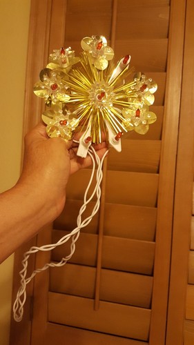 Vintage Light Up Christmas Decoration!  GOLD TINSEL! Orange BULBS! missing parts