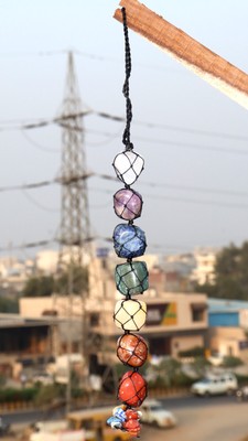 Black Thread 7 Chakra Mix Gemstones Hanging Ornament Hanger 12-14'' MJ