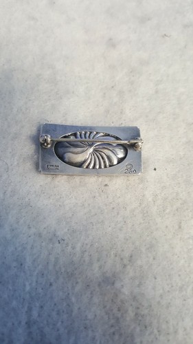 GEORG JENSEN # 269 Sterling Silver Brooch Pin with Green Agate ? Chryophrase?