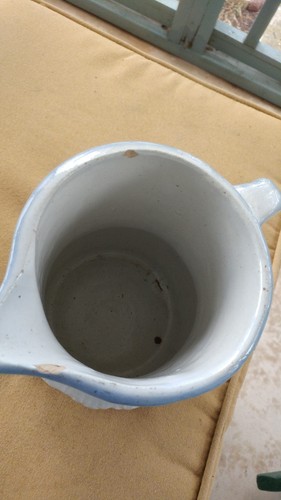 Antique. Hull blue white stoneware salt glaze crock pitcher windmill Nice