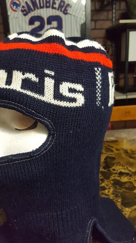 True Vintage 80s Polaris Snowmobile Toque Knit Ski Mask Hat Navy Blue EUC