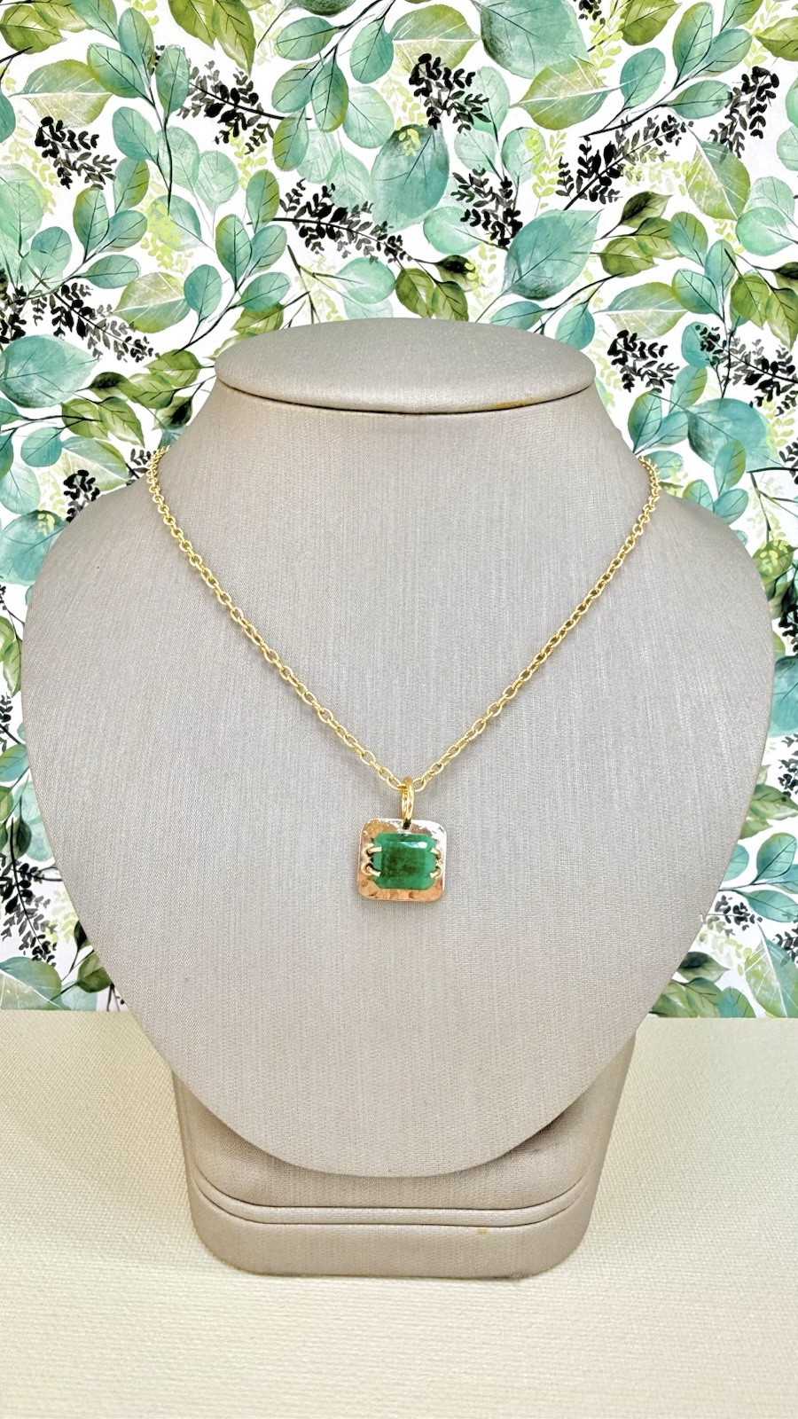 14k Yellow Gold Genuine Emerald Modernist Unisex Pendant, Newly Handcrafted 7ct - Picture 2 of 8