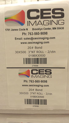 2 Rolls 30''x500' Bond Plotter Paper Canon IPF 760 765 770 780 785 Inkjet 3'' core