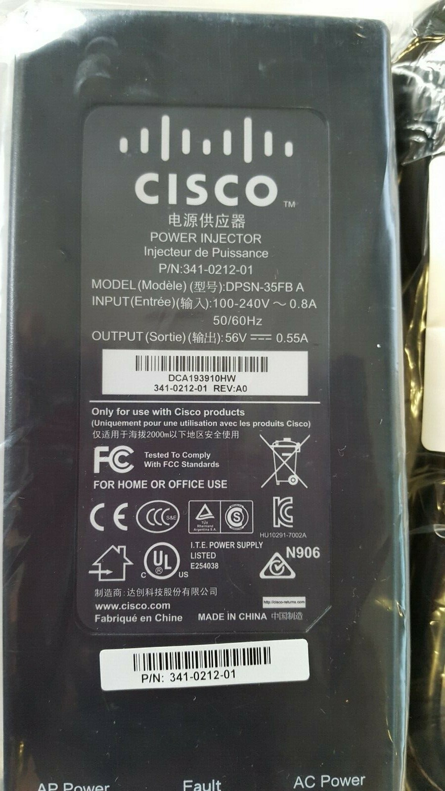 NEW Cisco AIR-PWRINJ4 Power Injector for Aironet 3600 Series Access Points