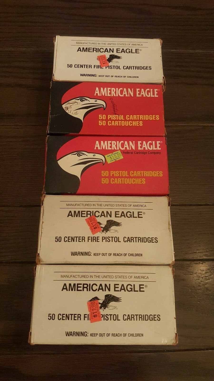 Lot of 5 EMPTY 44 Magnum Ammo Boxes with Trays American Eagle 240 Grain