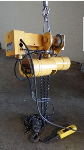 BUDGIT 2 TON ELECTRIC CHAIN HOIST WITH MOTORIZED TROLLEY 120/240 VOLTS SINGLE...