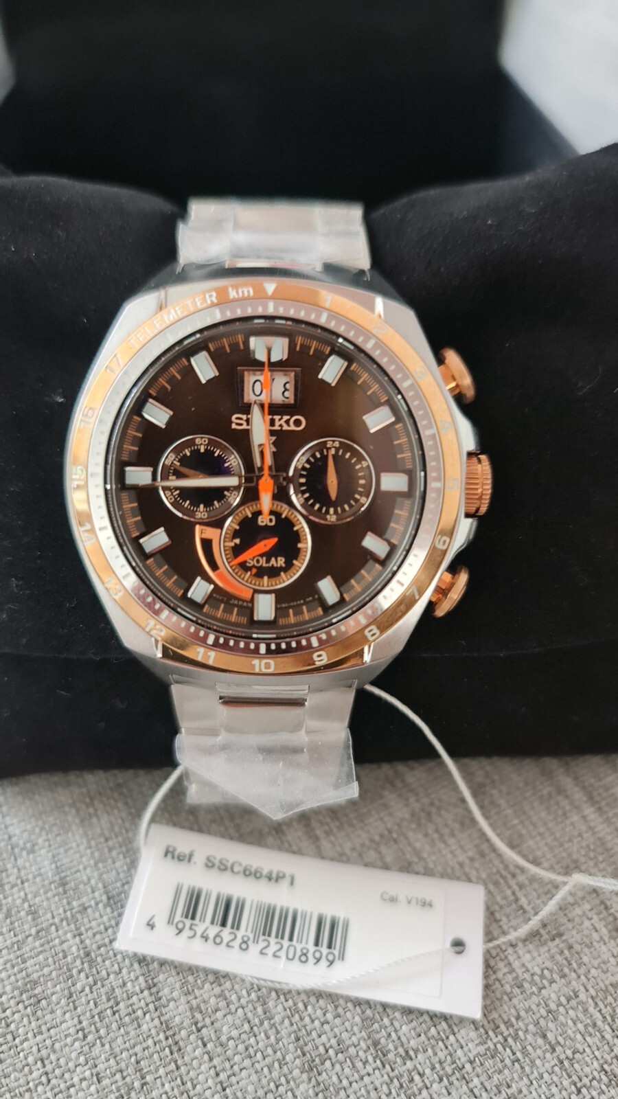 Pre-owned Seiko Prospex Ssc664p1 Solar Watch Rubber V194 Chronograph 100m Brown Rosegold