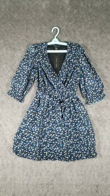 New Look Women Sz 2 Collared Mini Tea Dress Blue NWT A-Line Floral Design Casual