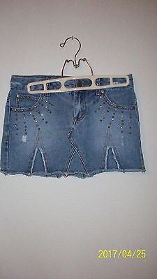 girls 8.5 denim skirt with metal and crystal sequin 5 belt loops distressed