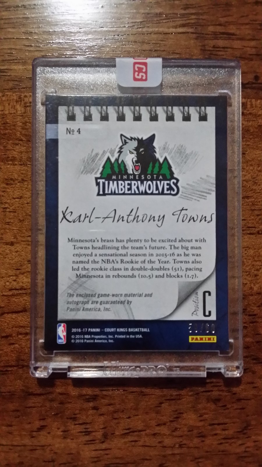 2016-17 Court Kings Sketches & Swatches 59/60 Karl-Anthony Towns Auto Jersey #4
