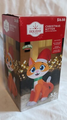 GEMMY Airblown INFLATABLE Santa CHRISTMAS Orange KITTEN Cat 3.5' Tall BRAND NEW!