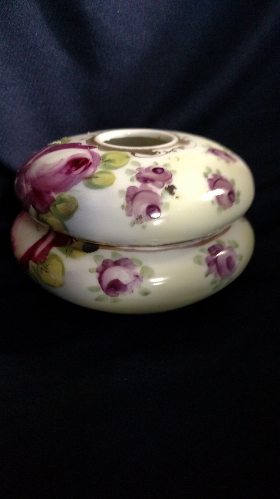 Nippon Large Hair Receiver - Purple Roses with Green Leaves