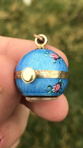 Bucherer Pendant Ball Watch Guilloche Enameled Flowers Lapel 925 Sterling Silver