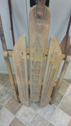 VTG Maine Wood Sled metal wall winter cabin decor weathered Speedway S. Paris