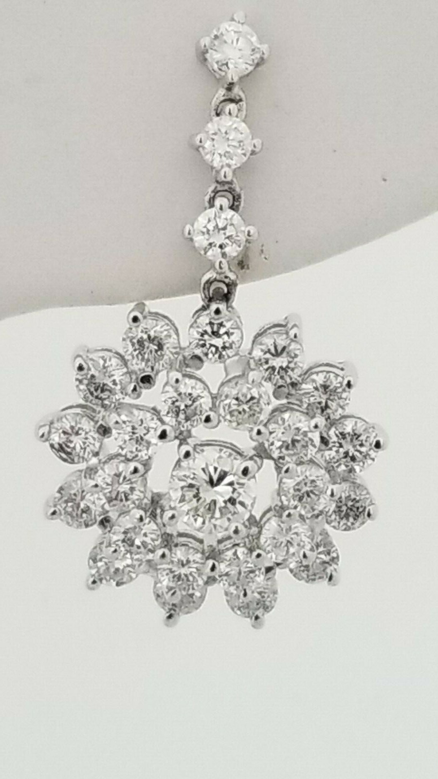 Pre-owned Teachers Jewelry 14k White Gold Diamond Cluster Hanging Earring 4.50 Carat G-h Color Vs2 Clearity