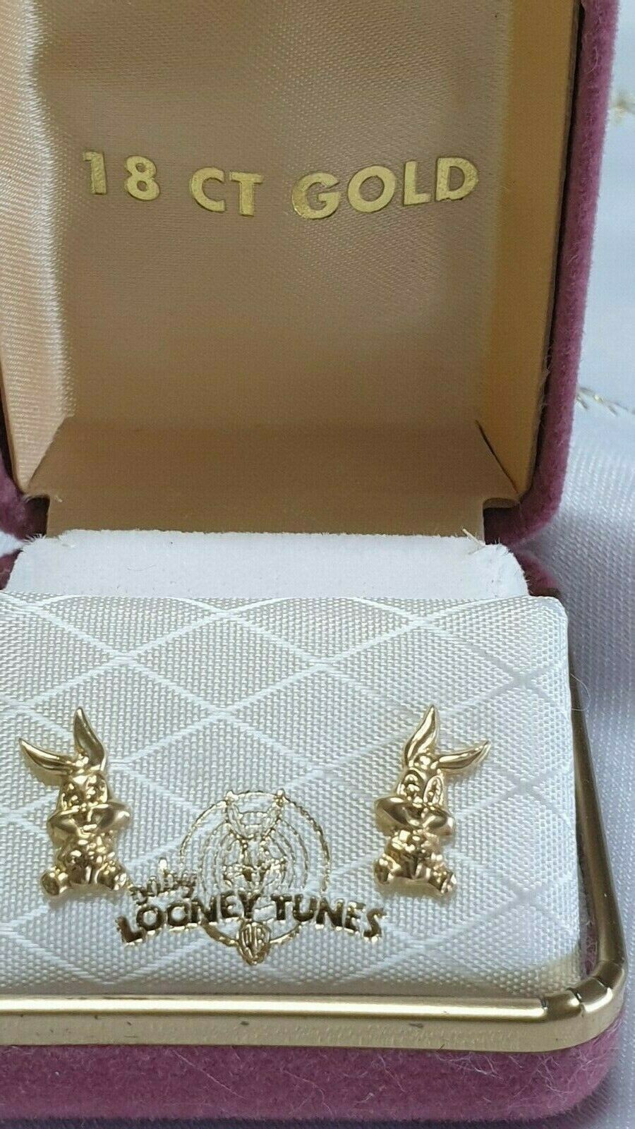 Pre-owned Disney Earrings  Bugs Bunny Handmde 18k Gold Gift For Girl Original Looney Tunes