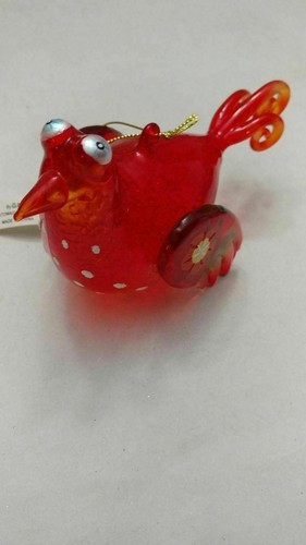 RED ORANGE GANZ BIRD ART GLASS CHRISTMAS TREE HOLIDAY ORNAMENT